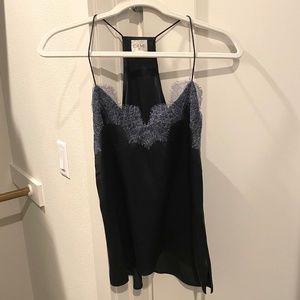 CAMI NYC The Racer Metallic Lace-trimmed Silk-charmeuse Camisole (XS)